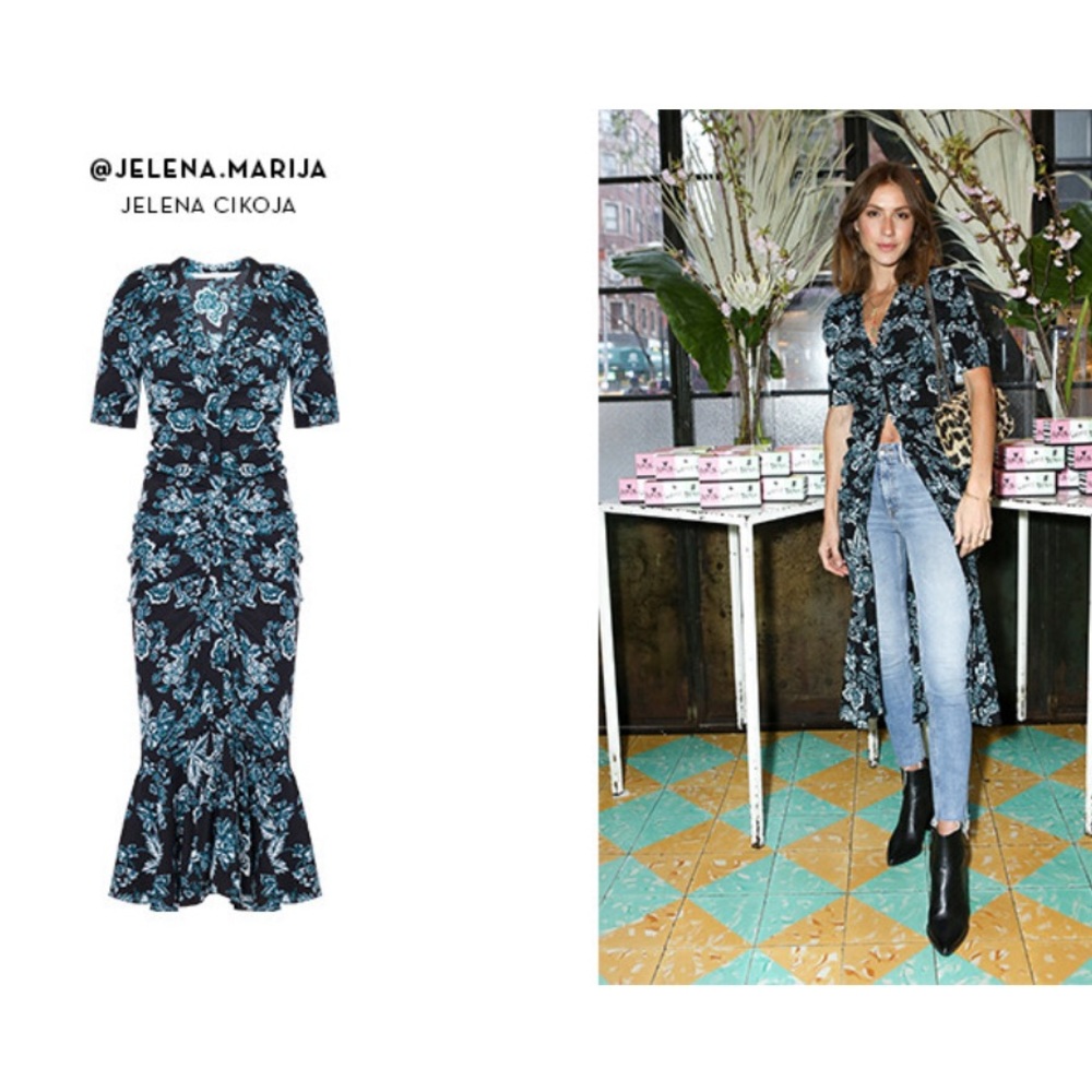 Veronica Beard Blue Floral Midi Dress